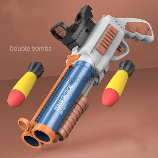 Pistolet toys toyrens toys deux tir lâches de softball garçons armes de pouce mortier choquant effets sonores doubles coups pistolet pistolet pistolet pistolet doux 240416