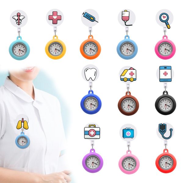 Médical (2) Temu Doctor Nurse Pocke Pocket montre silicone montre extensible et facile à rétrécir la boucle créative mignon de dessin animé Student Watch