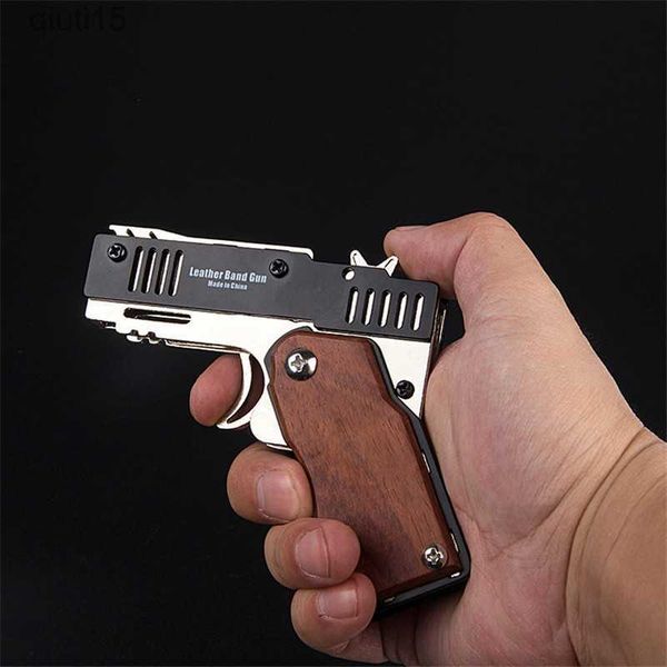 Pistola Juguetes Banda de goma plegable Pistola 6 tiro Banda de cuero Pistola Modelo de metal Pistola Colección Juguete de regalo Pistola de bala suave T230515