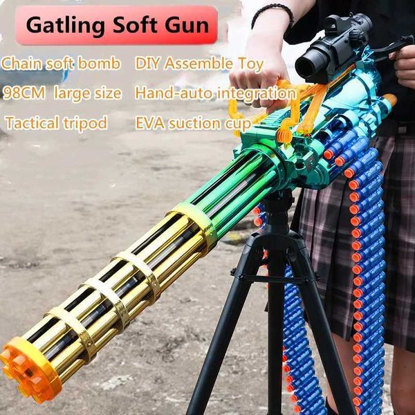 Pistola de juguete Gatling Chain Action Soft Bomb Gun 115CM Tamaño grande Ráfaga eléctrica EVA Soft DIY Assembe Chain Soft Bullet Gatling Heavy MachineL2403