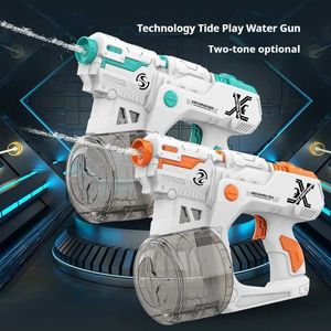 Gunspeelgoed Hot Electric Water Gun Summer Splashing Childrens Toys met grote capaciteit Automatisch continu ontladingswaterpistool Kinderspeelgoed T240428