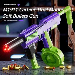 Pistolet Toys M1911 carabine Softs Bullets Double Mode Rifles Automatic Shell Ejection Continuous Tiring Toy pistolets avec tambour laser CS OUTDOOR CSL240425