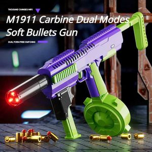 Gun Toys M1911 Carbine Soft Bullets Dual Mode Rifles Automatische shell Ejectie Continu schietspeelgoedpistolen met laser Drum Outdoor CS GiftSl2404