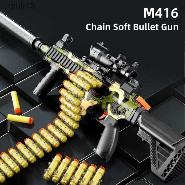 Pistola de juguete M416 con cadena, traje de pistola de bala suave para pistola de juguete Nerf Bullet, no atascado, Dart Blaster, pistola de Rifle de juguete, juguetes divertidos para niños T230515008