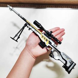 Gun Toys Mini Sniper Rifle Detachable Alloy Awm Submachine speelgoedpistool Model met infrarood metalen Pistool Fake Gun Boys Collection Gifts T240428