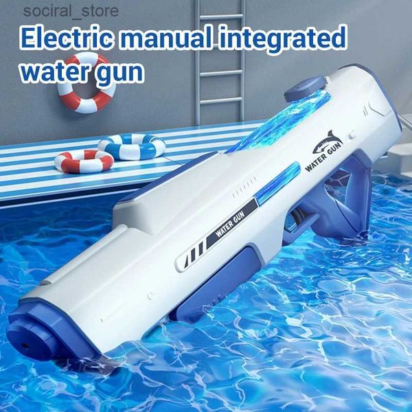 Gun Toys Nueva pistola de agua eléctrica Pistola de agua de juguete integrada manual y automática Juguete de juego de agua al aire libre de verano para niños y adultos L240311