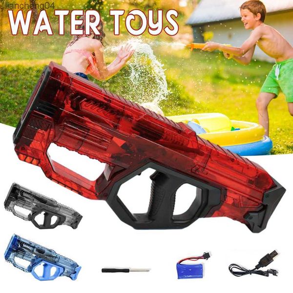 Pistola de juguete eléctrica portátil, juguete de chorros de agua con succión de agua, juguetes de lucha contra el agua más fuertes para piscina, playa al aire libre