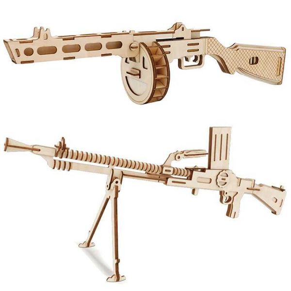 Gun Toys PPSH41 Rompecabezas de ametralladora ligera de madera 3D, rompecabezas de madera, juguetes educativos DIY para niños, adolescentes, juego al aire libre, GiftL2403