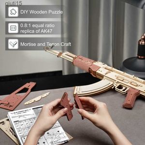 Gun Toys Robotime ROKR Automatisch geweer AK-47 3D WOODEN Assemblage Gun Double Fire Modi Funny Diy Toys For Kids Adults Justice Guar LQ901 T230515