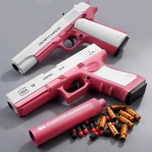Pistolet jouets jouet pistolet balle molle jouet pistolets coquille M1911 lancé fléchettes en mousse pistolet à main Airsoft avec silencieux pour enfants adultes 240307