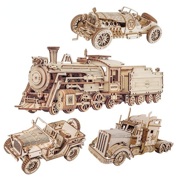 Pistola Juguetes Tren Modelo 3D Rompecabezas de madera Montaje de juguete Locomotora Kits de construcción para niños Regalo de cumpleaños para niños adwfd 230705