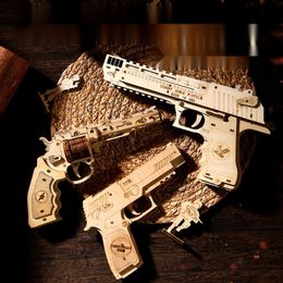 Pistolet, modèle d'assemblage 3D Desert Eagle avec bande de caoutchouc en bois, jouet de Puzzle de blocs de construction en bois, jeu Csgo, même Style