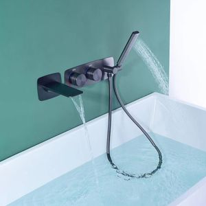 Baignoire en laiton Gunmetal Robinet cascade de salle de bain de salle de bain robinet de salle de bain meuble de douche de douche mélangeur de douche pomme de douche
