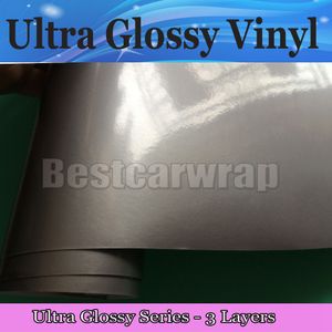 Gunmetal grijs ultra glanzende glanzende vinyl wrap 3 lagen hoogglans auto wrap film glanzend zoals 3m 1080 met luchtbel vrije maat: 1,52*20m/roll