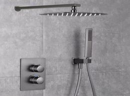 Gunmetal luxe badkamer muur doucheset Gun grijze badkraan muurtype verborgen constante doucheset ingebedde thermostatische douche2049778