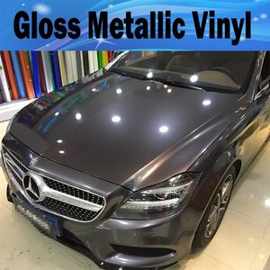 Gunmetal Metallic Gloss Grey Vinyl Car Wrap Film Met Air Release Antraciet Glossy Grey candy Car Covering stickers MAAT 1 52 20M 256R