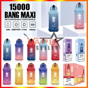 Originele Puff 15K Bang King Maxi 15000 Rookwolken Wegwerp Vape E-sigaret met 650mAh oplaadbare batterij 23ml Pod Razz Bar Lokaal magazijn