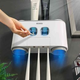 GUNOT Distributeur automatique de dentifrice mural Porte-brosse à dents anti-poussière avec tasses Accessoires de salle de bain multifonctions Ensembles 210322