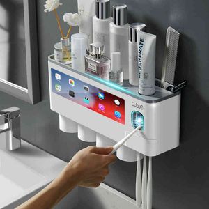 GUNOT Magnetic Adsorption Toothbrush Holder Automatic Toothpaste Squeezer Dispenser Wall Mount Storage Rack Bathroom Accessories 210322