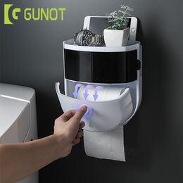 Gunot Soporte de papel higiénico portátil Dispensador de papel higiénico de montaje en pared para baño Caja de tejido multifunción Accesorios de baño 210401