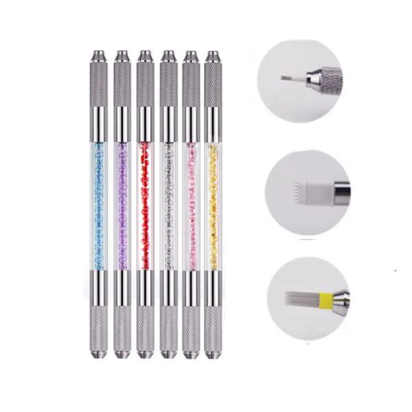 Guns 10pcs stylo microblading double tête cristal acrylique tatouage manuel stylo maquillage permanent pour 3D sourcil lèvre Flex aiguilles rondes