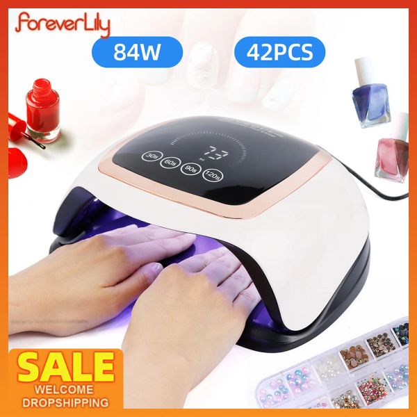 Guns 84W Lámpara de secador de uñas UV 42 piezas Leds UV Lámpara de cuello de uñas Herramienta de arte de secado rápido Gel UV Polish