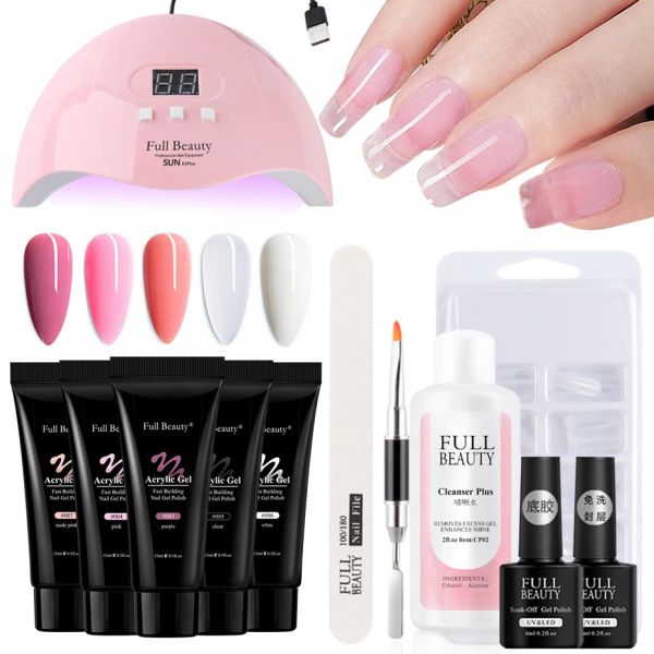 Guns 9 / 13PC Nail Extension Gel Set avec lampe à LED Uv Clear Rose Blanc Gelée Acrylique Ongles Gel Brosse Conseils Manucure Kit NF1863