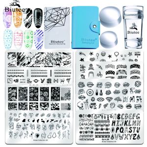 Pistolets Biutee 15 / 13pc Kit Plaques d'estampage à ongles Ensemble d'image Stamper Craper Craper Lace Flower Nail Art Stamping Modèle d'image Plaches d'image