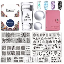 Guns Biutee 18pc / Set Nail Art Stamping Kit Nail Stamp 10 Plaques 4 Heads 1storage Sac 2 Crampers à ongles Lace Flower Nail Stamper