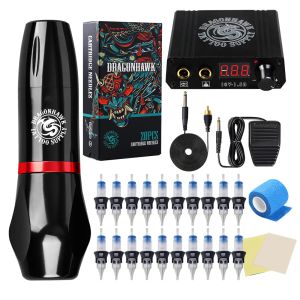 Guns Dragonhawk Flexibele Motor Rotary Tattoo Hine Make-upkit met LCD-voeding Siliconen hoesje Cartridge Naalden Supply Set