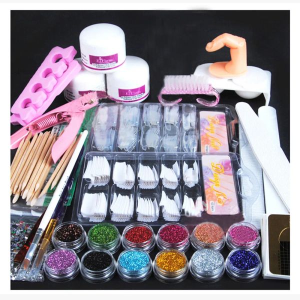 Guns Kit de manucure à ongles entières Kit acrylique avec perceuse hine acrylique liquide clou de colle de colle paillettes en poudre