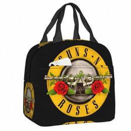 Guns N Roses Logo Bolsa de almuerzo con aislamiento para picnic al aire libre Heavy Metal Refrigerador térmico portátil Caja de almuerzo Mujeres Niños A0wW #