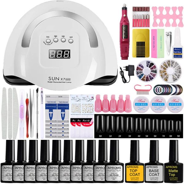 Kit de juego de uñas de pistolas lámpara de uñas led led uv lipador de uñas gel de uñas kit de manicura de manicura de uñas eléctricas Hine uñas falsas kit de práctica de uñas