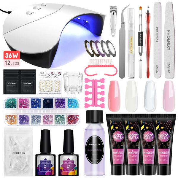 Guns Poly Nail Gel Juego con 48 W LED LED UV Lámina de uñas Kit de extensión rápida de extensión semi permanente Set profesional de gel UV de gel completo kit de manicura