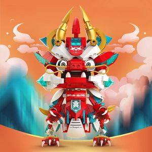 Guochuang Mecha Red Flame Mecha Dragon puzzel gemonteerde bouwsteen geschenkdoos set jongens cadeaumodel