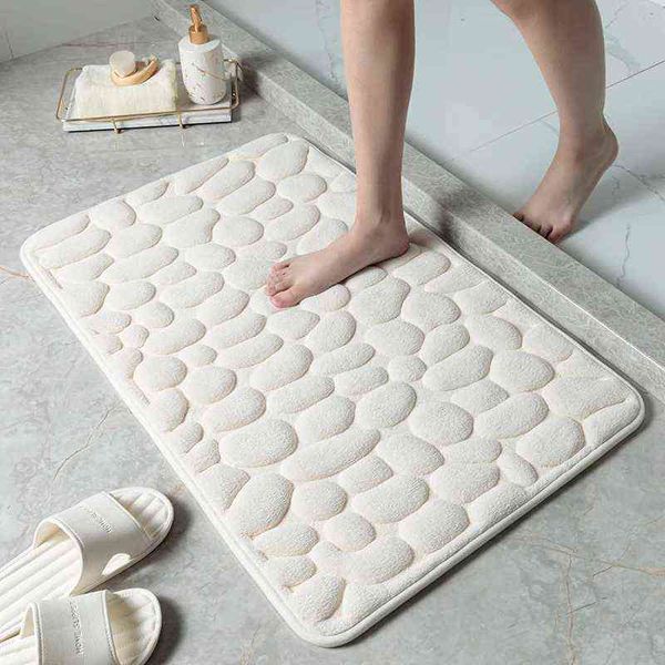 GURET Tapis de bain antidérapant Cobblestone Tapis de salle de bain en relief Tapis de salle de douche Paillasson en mousse à mémoire de forme Absorbant Tapis de sol Tapis pour la maison 211109