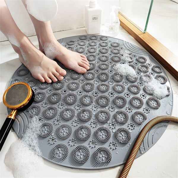 GURET tapis de bain rond antidérapant douche de sécurité PVC salle de bain avec trou de vidange en plastique Massage coussin de pied accessoires ensemble 220401