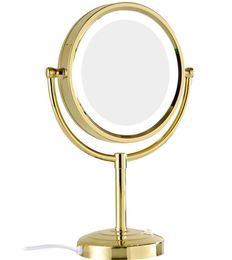 GURUN – miroir de maquillage à grossissement 10x1x, avec lumières LED, miroir sur pied rond en verre de cristal, finition dorée, M2208DJ1594258