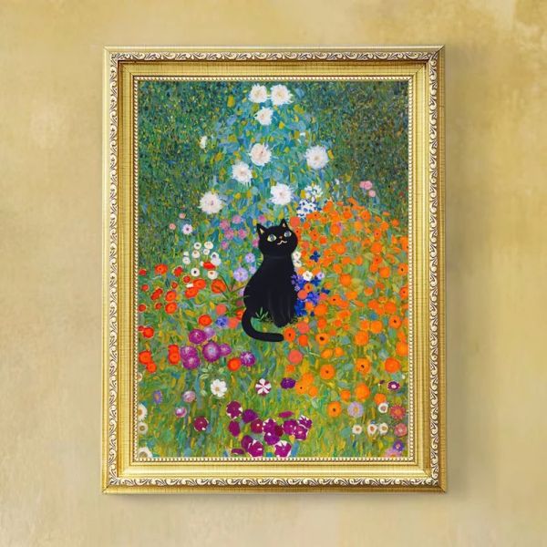 Gustav Klimt Garden Fleur Affiche de chat noir