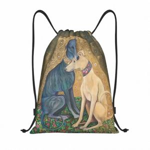 Gustav Klimt Greyhound Dog Art Trekkoord Rugzak Zakken Lichtgewicht Whippet Sihthound Hond Gym Sport Sackpack Zakken voor training Z5lJ#