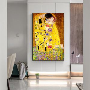 Gustav Klimt Kiss-reproducciones de figuras, pintura al óleo sobre lienzo, arte, carteles escandinavos e impresiones, imagen de pared para sala de estar