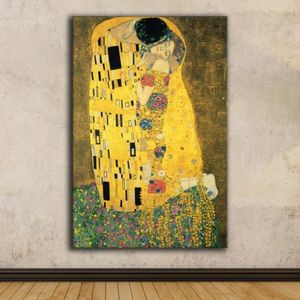 Gustav Klimt Kiss Wall Art Vintage canvas prints Classic beroemde olieverfschilderijen Samenvatting Art Wall Poster Retro foto's voor woonkamer decor