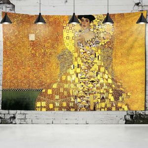 Gustav Klimt Oil Painting Tapestry Mur suspendu Kiss of Gold Résumé Art Decoration Polyester Blanket Yoga Mat Home Chambre Art 210609