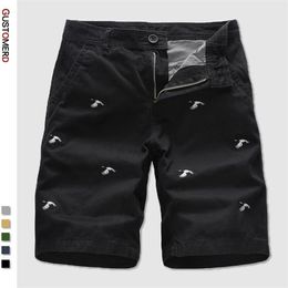 Gustomerd 2020 zomer heren korte broek losse casual broek borduurwerk 100% katoen rechte shorts mannen x0601