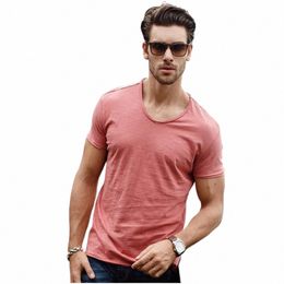 Gustomerd Marque Qualité T-shirt Col V Pour Hommes Slim Fit Pure Cott T-shirt Fi À Manches Courtes T-shirt Hommes Tops Casual Tshirt n96v #