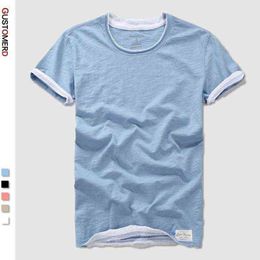 Gustomerd slub katoenen t-shirts mannen solide slank harajuku gesplitst heren t-shirt nieuwe zomer hoge kwaliteit tops Tees heren kleding g1229