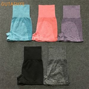 Gutashye hoge taille naadloze sportschool shorts fitness yoga korte scrunch butt yoga shorts spandex roze korte training legging T200412