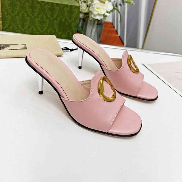 Guucci talón del dedo del pie tacones abiertos gruesos para mujer sandalias altas de verano diseñador de cuero de gran tamaño moda sexy ropa formal elegante temperamento zapatos de oficina G1