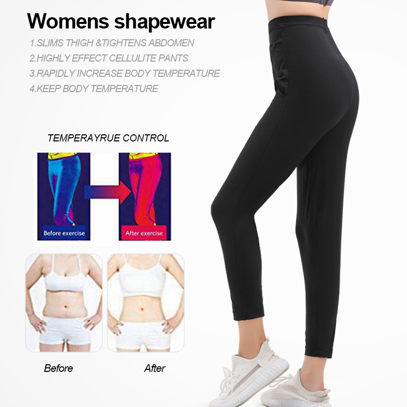 Guudia kvinnor bastu passar leggings med extra rem dubbelkontroll byxor kropp shaper byxa bantning len sport gymmet träna