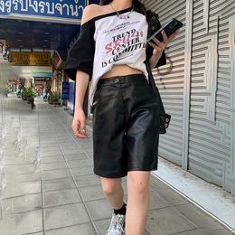 GUUZYUVIZ FEMMES BLACK STRIGH PU CUIR SHORT Y2K STREET SUMME CONCUTER PANTS LOBTRE FEMME 240409